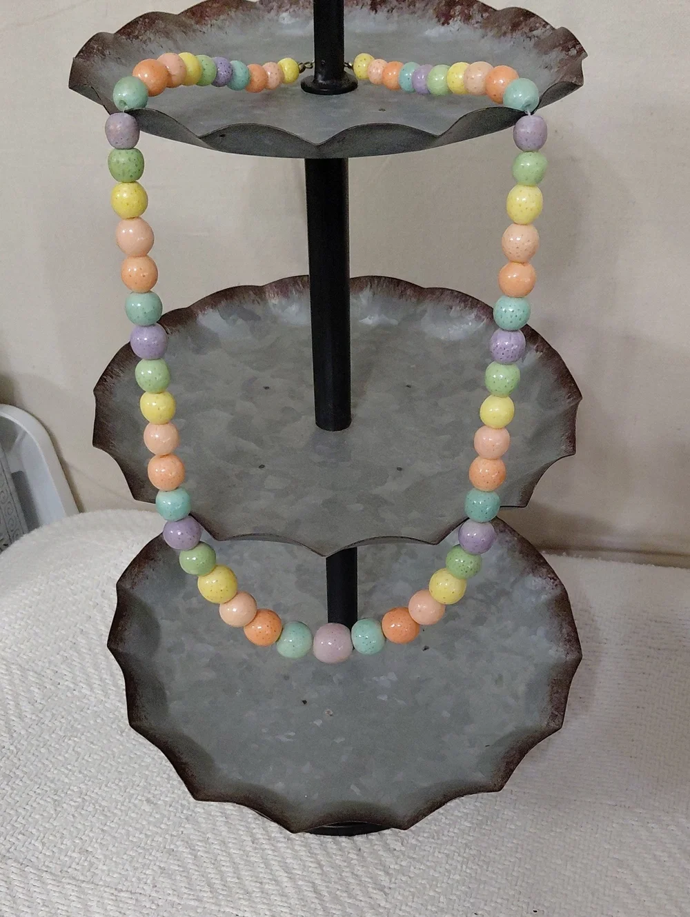 Vintage 1970s, Natural Sponge Coral, Pastel Beaded Necklace